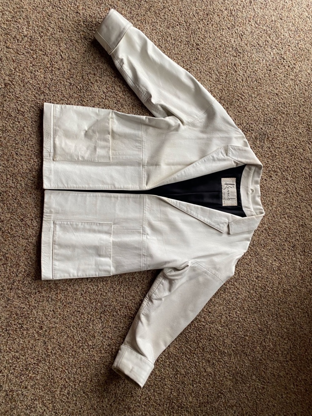 Vintage White Leather Coat- Lined